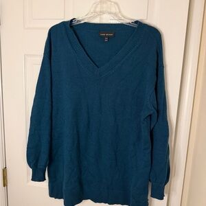 Lane Bryant Teal V-Neck Pullover Sweater Plus Size 14/16 Ribbed Balloon Sleeve